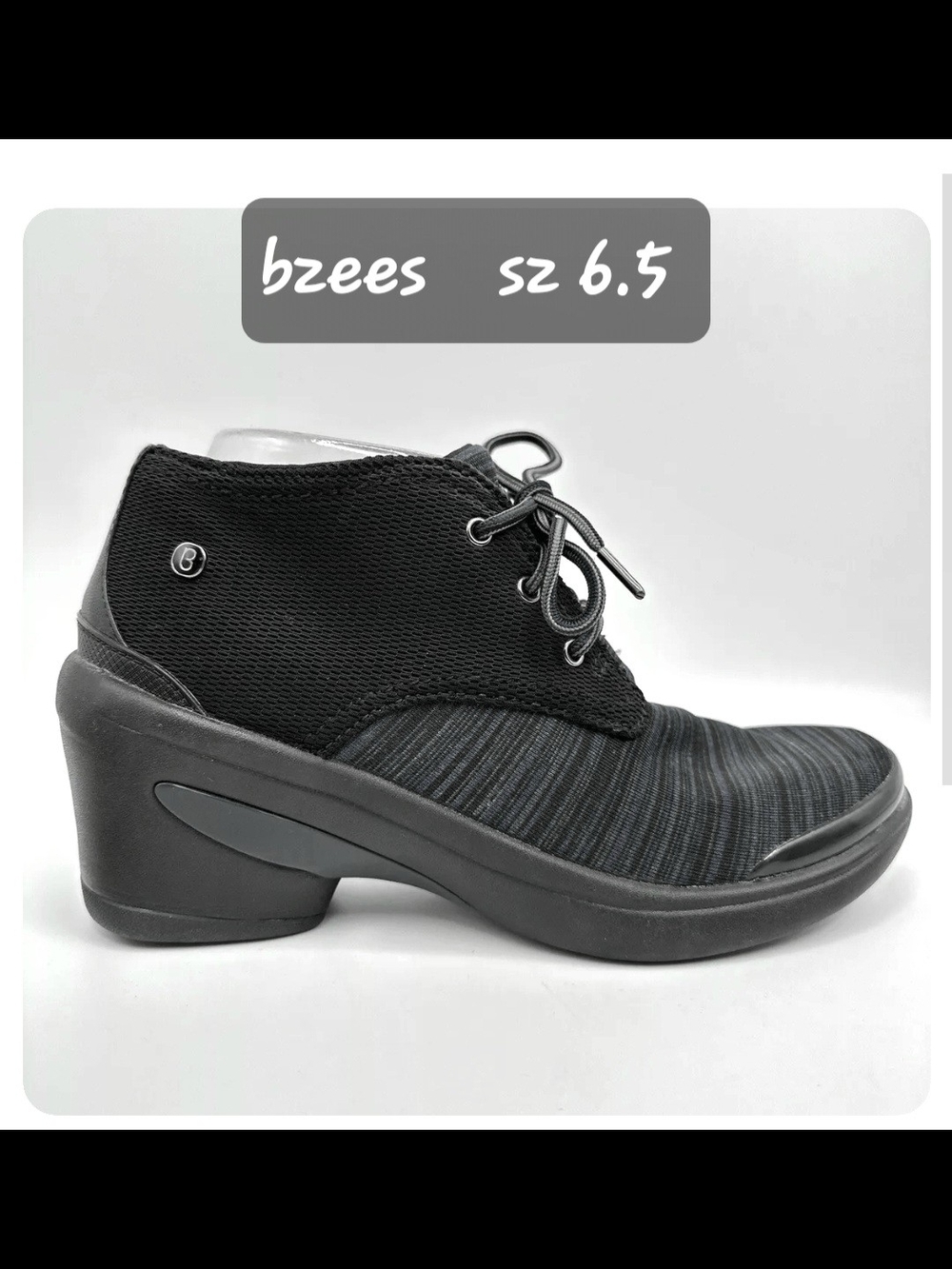 Bzees Black Lace-Up Comfort Heel Ankle Shoe